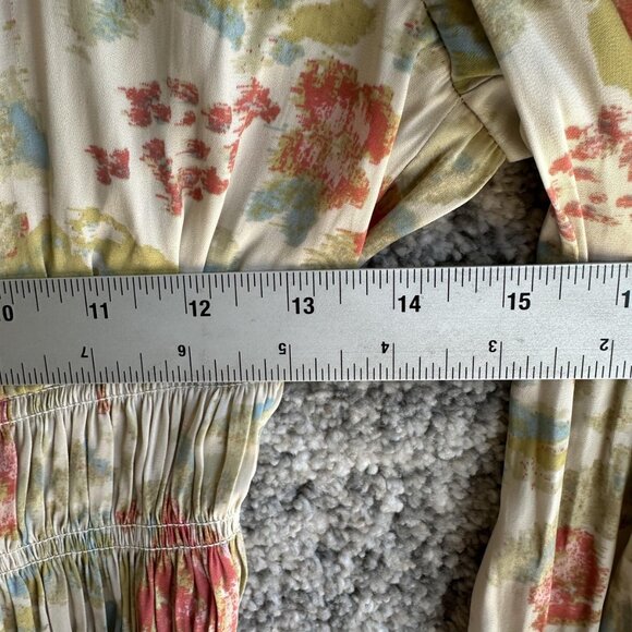 Free People Bodysuit Womens Small Smocked Long Sleeve Bohemian Floral Stretch - Picture 4 of 10